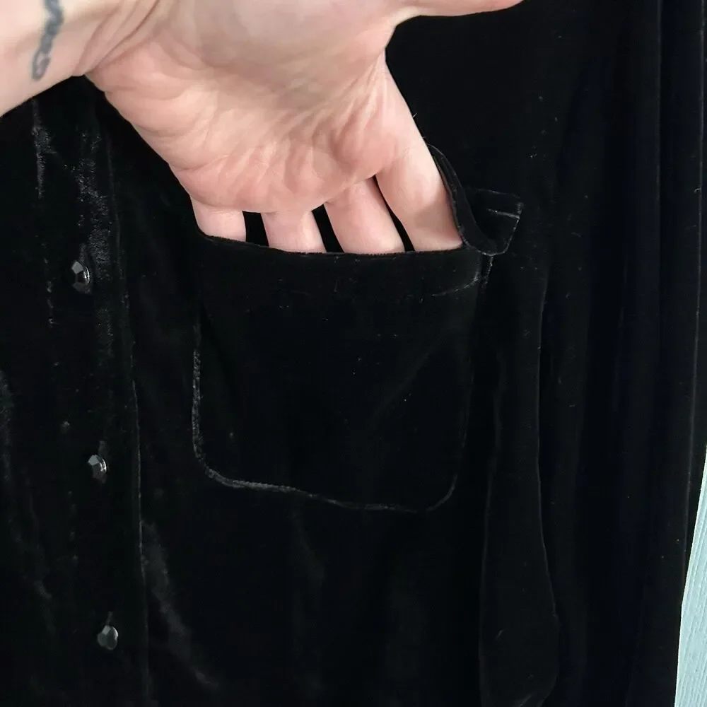 Vtg Spanner Black Velvet‎ Button Up Blouse 8 Whimsigoth Witchy 90s Y2K Gothic - Picture 8 of 10